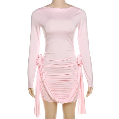 Tossy Floral Fashion Pleated Mini Dress For Women Slim High Waist Solid Casual Autumn 2024 Sexy Dress Female Bodycon Dress New