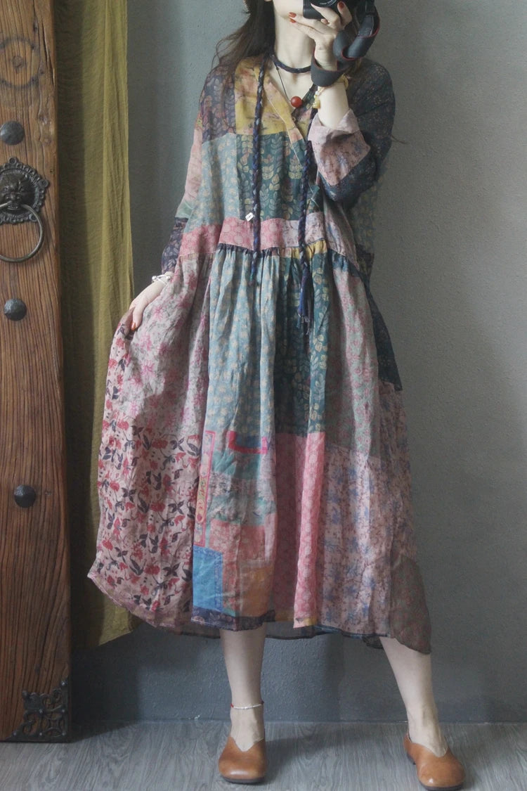 Retro Stylish Loose Linen Dress Women's A-Line Long Skirt Summer New Style Slimming Ethnic Style V-Neck Sleeveless Dress