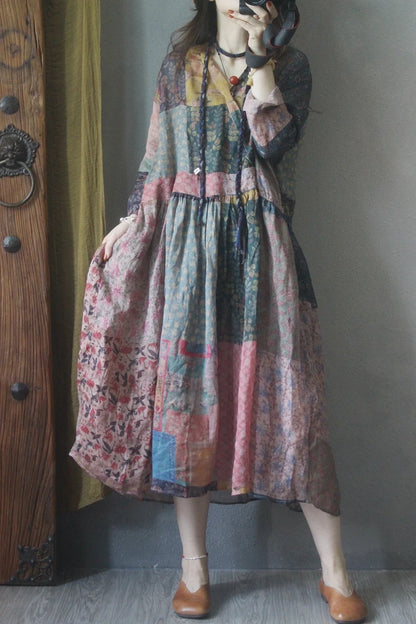 Retro Stylish Loose Linen Dress Women's A-Line Long Skirt Summer New Style Slimming Ethnic Style V-Neck Sleeveless Dress