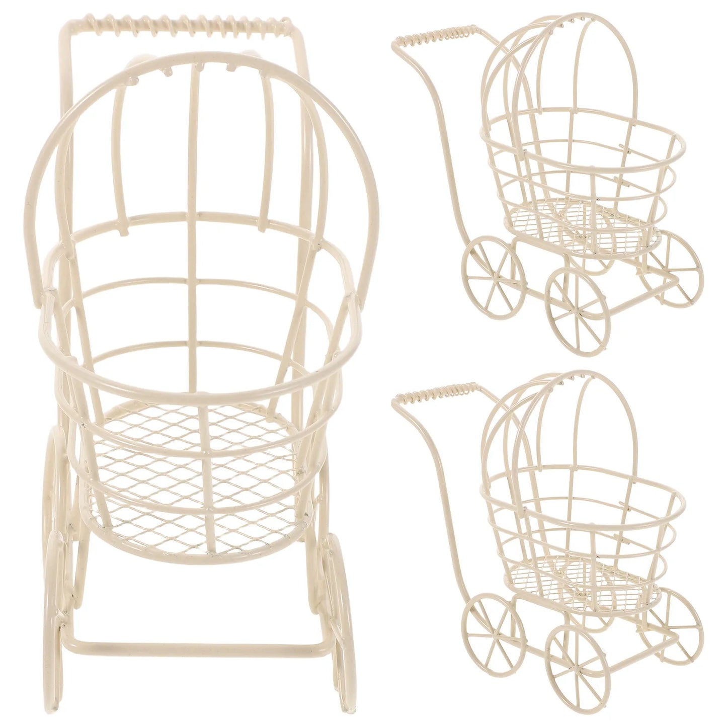 3Pcs Miniature Wire Stroller Set Fashion Forward Iron Design for Dollhouse Mini Furniture Decor Kids Imaginative Play Stroller