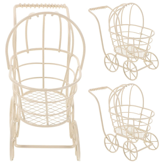 3Pcs Miniature Wire Stroller Set Fashion Forward Iron Design for Dollhouse Mini Furniture Decor Kids Imaginative Play Stroller