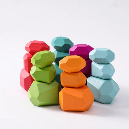 Wooden Sorting Stacking Rocks Stones Sensory Toddler Toys Learning Montessori Toys Building Blocks Game for Kids Birthday Gifts