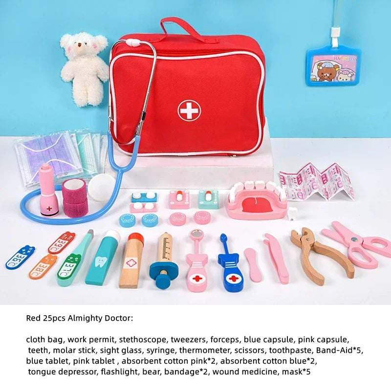 Pretend Play Doctor Toys Educational Toys for Children Kid Wooden Simulation Dentist Check Brush Teeth Medicine Set Role Playing