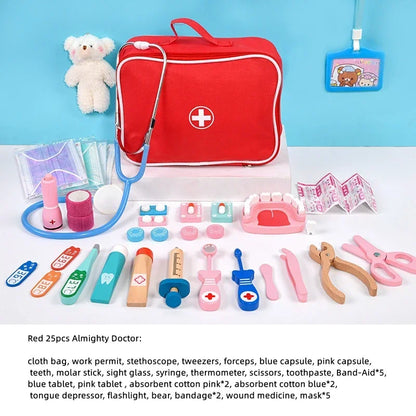 Pretend Play Doctor Toys Educational Toys for Children Kid Wooden Simulation Dentist Check Brush Teeth Medicine Set Role Playing