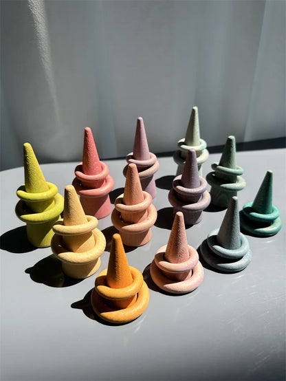 Kids Large Wood Building Rollers Pastel Blocks Stain Lime Stacking Cylinders Forest Trees Rings  Educational Creative Toys