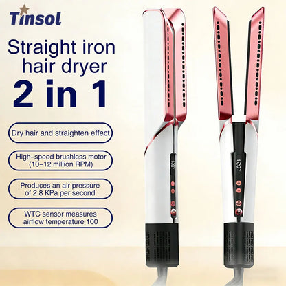 TINSOL New 2-in-1 Multifunctional Hair Dryer Air Straightener Negative Ion Hair Styling Tool Long-Lasting Styling Tool