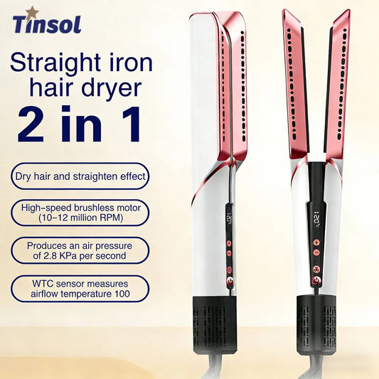TINSOL New 2-in-1 Multifunctional Hair Dryer Air Straightener Negative Ion Hair Styling Tool Long-Lasting Styling Tool
