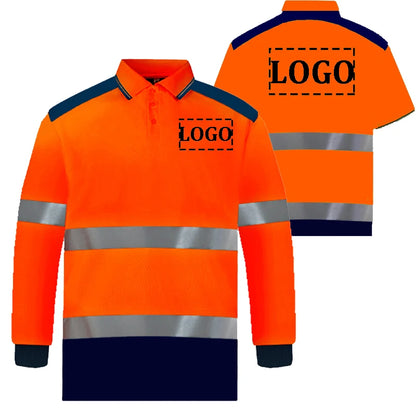 Hi Vis Safety Long Sleeve Polo Shirt Logo Customized Quick Dry Summer Reflective Shirt Construction Work T-shirt