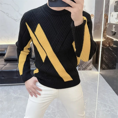 Men New Winter Knitwear Mixed Colors Long Sleeve Thicken Warm Woolen Sweater Mens Slim Fit O Neck Fashion Pullover Knitted Tops