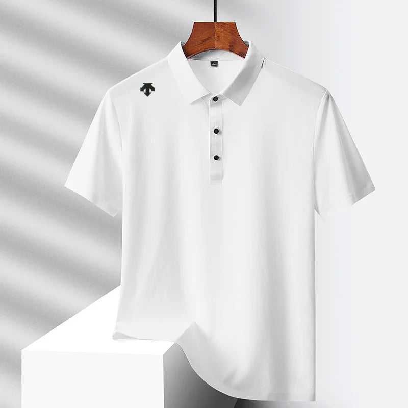 Brand Ice Silk Short sleeved Men's Printed Polo Shirt Fashion Sports Top Summer Comfortable Breathable Leisure High end T-shirt