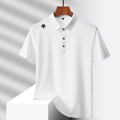 Brand Ice Silk Short sleeved Men's Printed Polo Shirt Fashion Sports Top Summer Comfortable Breathable Leisure High end T-shirt