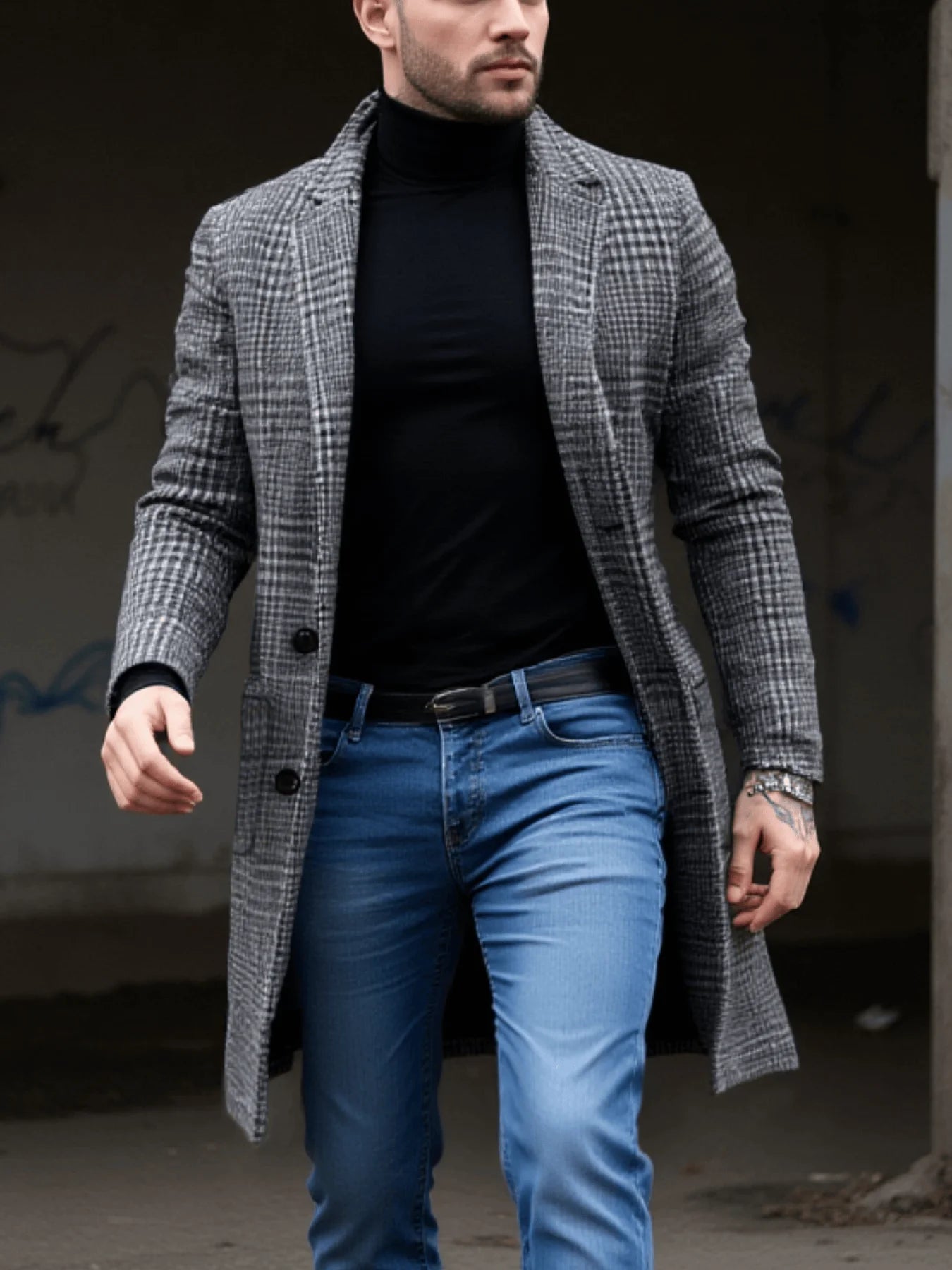 New Arrival Men's Checkered Woolen Overcoat Single Breasted Thickened With Lining Winter Commuting Outdoor Style Streetwear