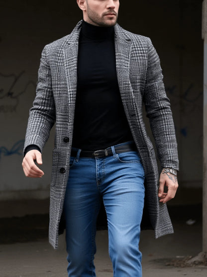 New Arrival Men's Checkered Woolen Overcoat Single Breasted Thickened With Lining Winter Commuting Outdoor Style Streetwear