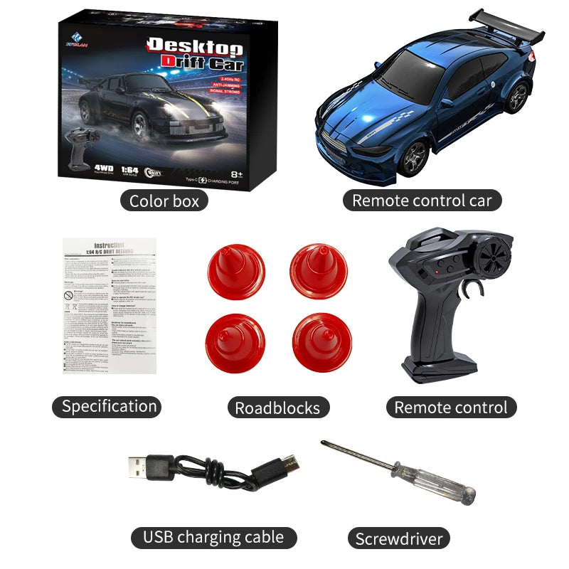 New 4WD 2.4GHZ RC Simulation Mini Drift Car Palm Racing Model Desk Toys 1/64 Scale Remote Control Car Gift for Children Boys.