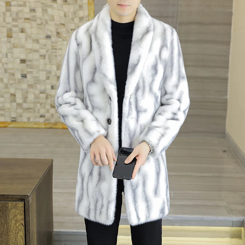 High Quality Fashion Handsome Double-sided Wear Fur One Thick Winter Suit Collar Trench Coat Gold Mink Fur Men's Top  Button
