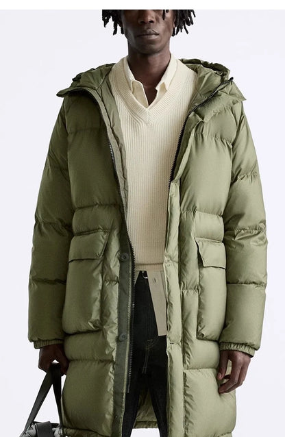 Men's Hooded Mid-Length Lightweight down Jacket Coat Duck Feather 90% Fill Power Youthful Style Pure Color Winter Outerwear