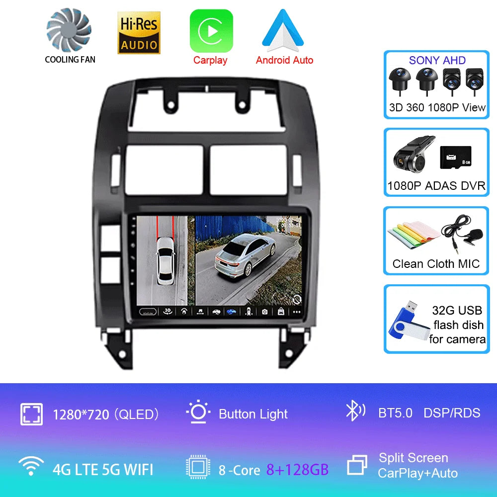 For Volkswagen VW Polo MK4 6Q 9N 9N3 2004- 2009 Car Radio Android 16 Auto Multimedia Video Player GPS Carplay QLED Screen Stereo