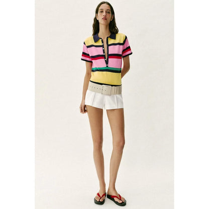 Fashionable Striped Knitted  Shirt Women's Spring Summer New Arrival Versatile Loose Fit Casual Polyester Fiber Short Sleeve