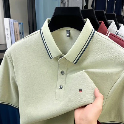 Summer men's exquisite embroidered short-sleeved POLO shirt 100% cotton breathable striped lapel daily business casual T-shirt