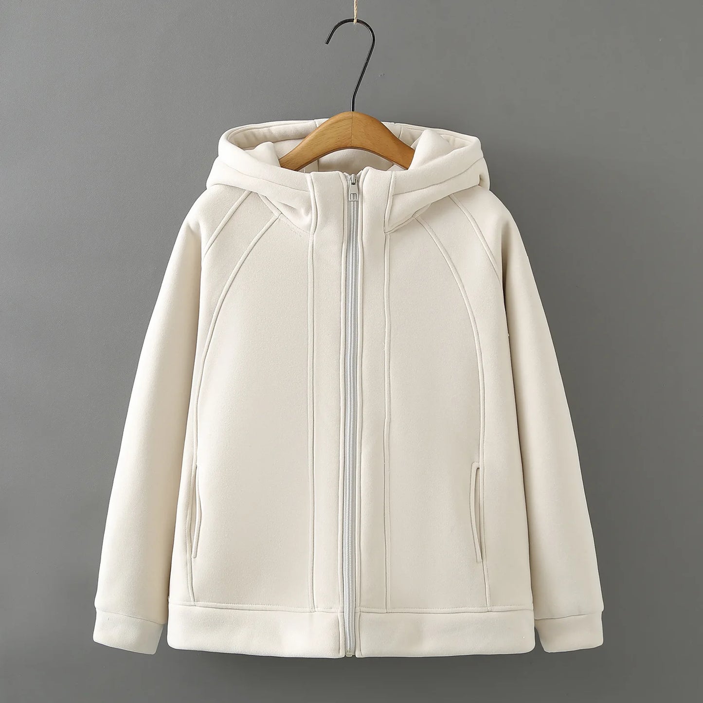 XXXXL Fashion Plus Size Women's Hoodies 2025 Winter New Solid Color Fleece Thickened Graphene Warm Hooded Sweatshirt Jacket 8816