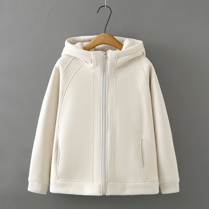 XXXXL Fashion Plus Size Women's Hoodies 2025 Winter New Solid Color Fleece Thickened Graphene Warm Hooded Sweatshirt Jacket 8816