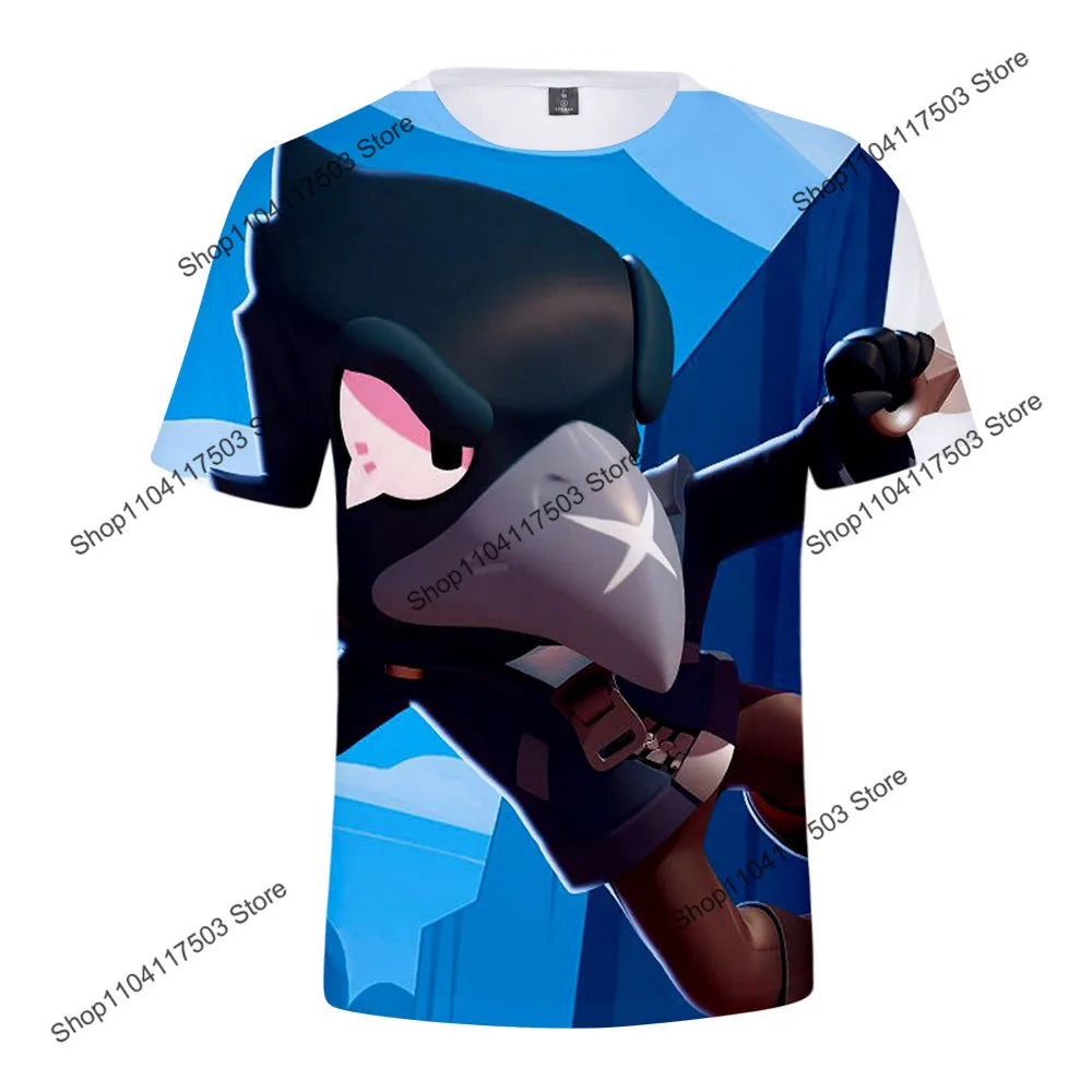 Brawler Leon Shooter Kids T-shirt Shooting Game Spike 3D Print Tshirt Boys Girls Cartoon Tops Teen Clothes