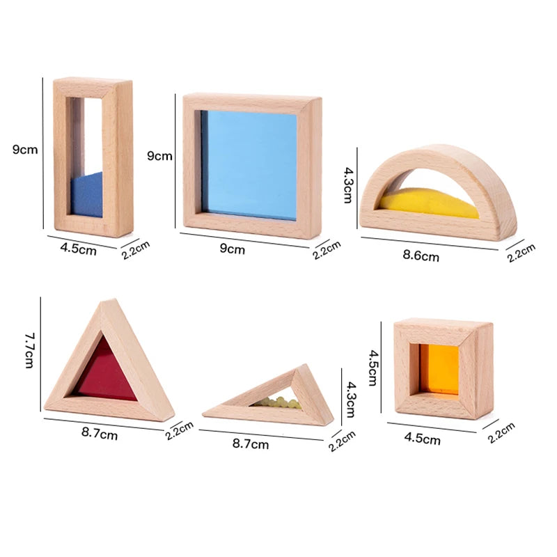 Sensory Wooden Block Set Acrylic Rainbow Building Toy Suitable For Children's STEM Learning Gift Rainbow Stacking Block Game