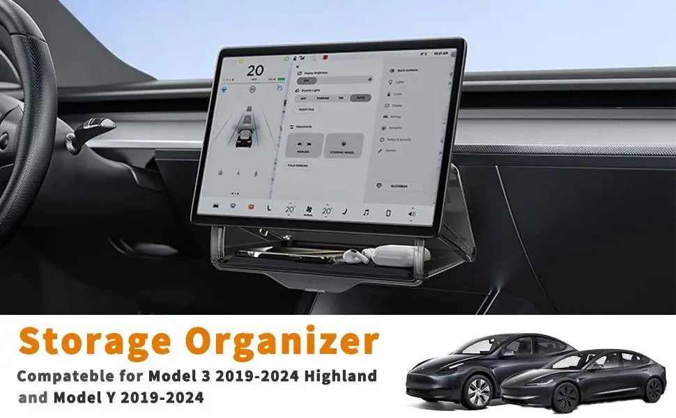TEEQ Center Under Screen Storage For Tesla Model 3 Highland Model Y Tray Storage Box Behind The Screen Storage Box Accessories