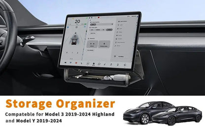 TEEQ Center Under Screen Storage For Tesla Model 3 Highland Model Y Tray Storage Box Behind The Screen Storage Box Accessories