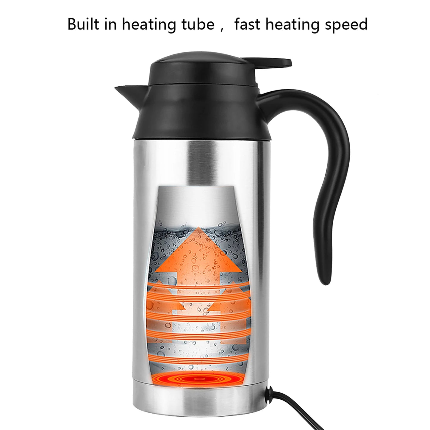 750ml 12V Car Stainless Steel Cigarette Lighter Heating Kettle Mug Electric Travel Thermoses