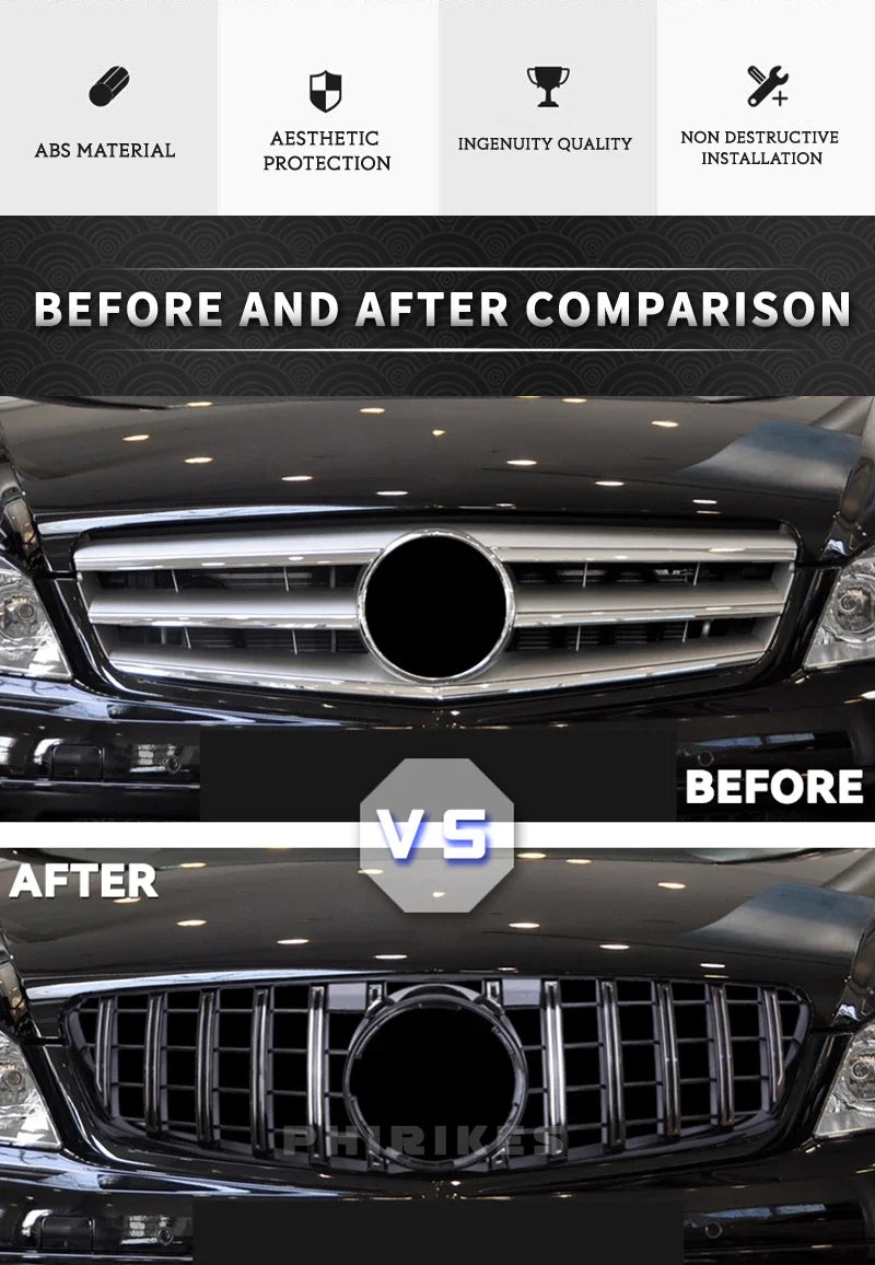 Front Bumper Grille For Mercedes Benz C W204 Sport Racing Grill AMG GT 2007 2008 2009 2010 2011 2012 2013 2014 Facelift