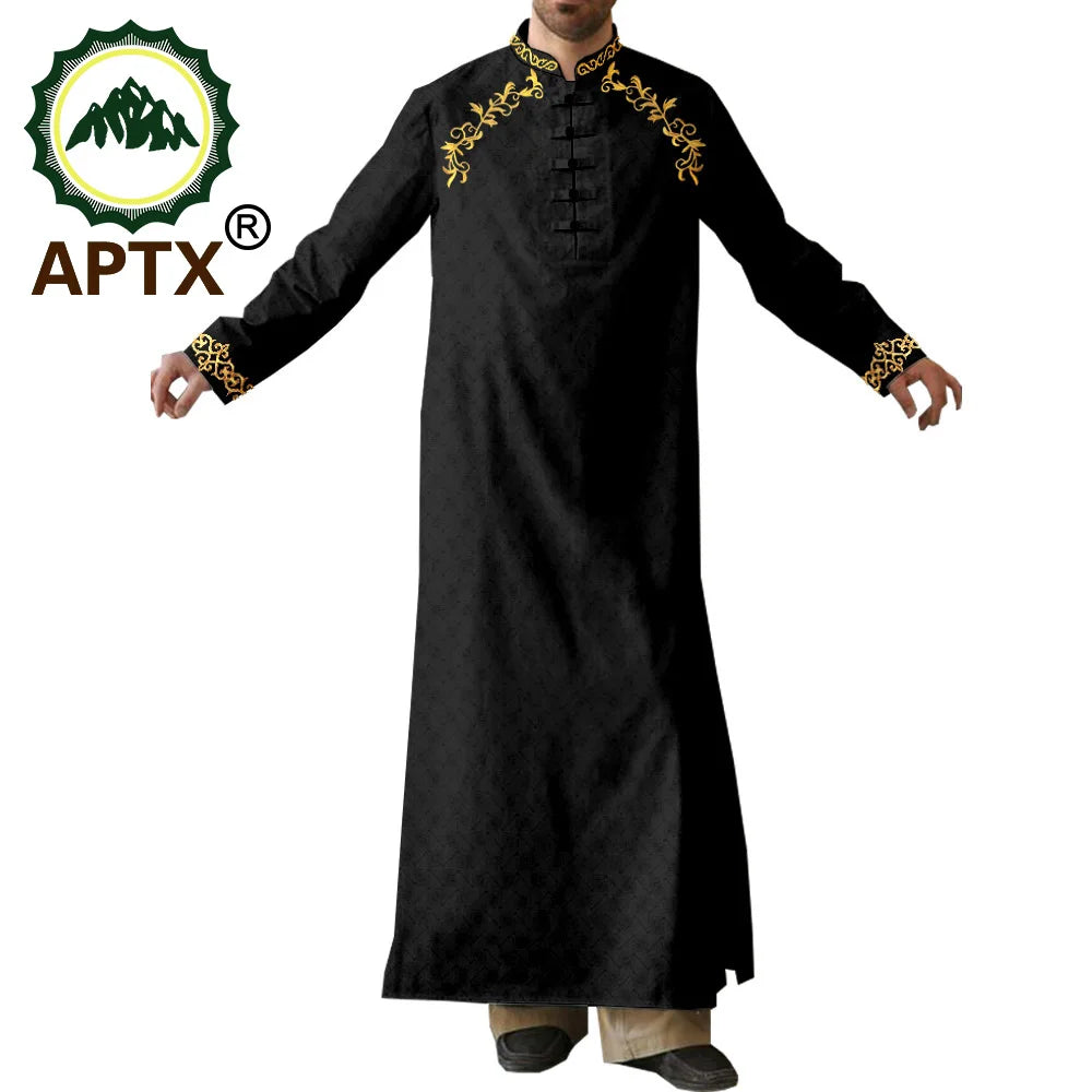APTX Robe for Men Muslim Fashion Jubba Thobe Single Breasted Loose Embroidery Outfits Casual Wedding Church Wear T2014007