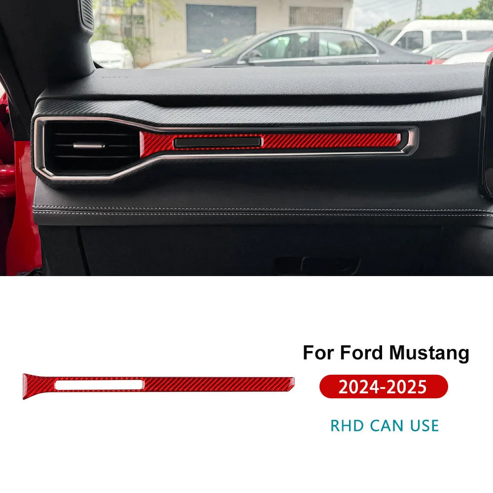 Real Soft Carbon Fiber Sticker For Ford Mustang GT Dark Horse EcoBoost 2024 2025 2026 LHD RHD Car Center Console AC Outlet Trim