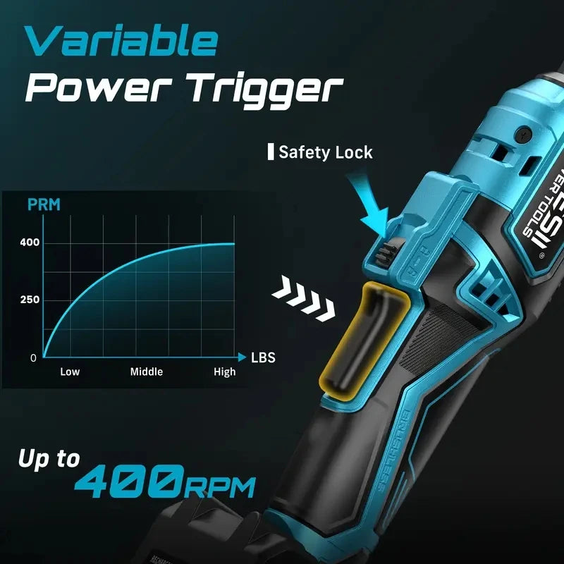 Seesii 21V 6.3'' Extended Electric Ratchet Wrench 3/8"80Nm Cordless Electric Wrench Rechargeable Angle Wrench Car Handheld tools