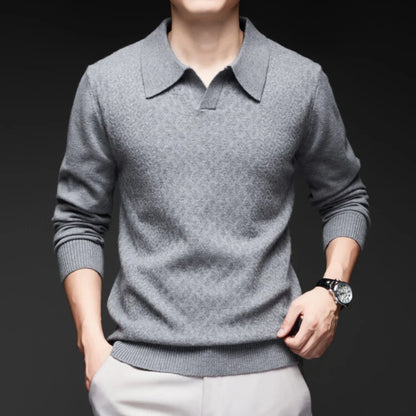 High-quality Men's Business Casual Solid Color V-neck Long Sleeve Warm Sweater, 2024 Daily Versatile POLO Shirt.M-4XL