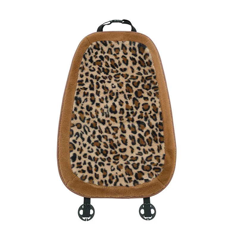 Fashion Leopard Print Car Seat Cover Soft Plush Leopard Steering Wheel Cover Winter Women Auto Interior Accessories Seat Pad
