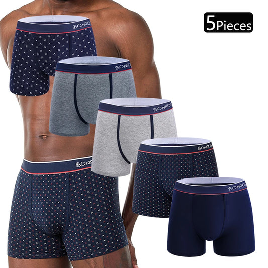 5 Pieces Print Cotton Men Underpants BONITOS Boxer Briefs Letter Elastic Waistband Underwear Mens Boxers Classic Men's Panties