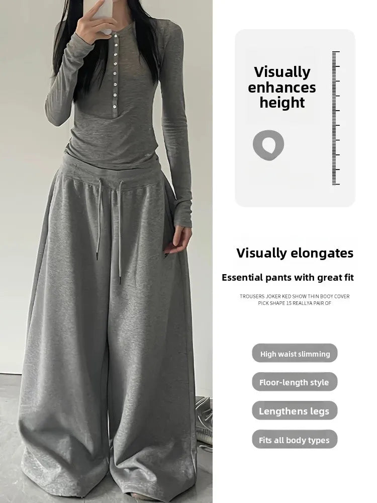 American Style Lazy Girl Sports Pants Women High Waist Loose Slimming Casual Wide Leg Pants Fall New Arrival Small Size