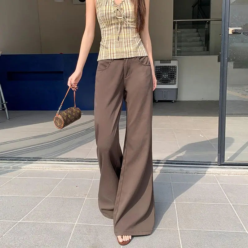 Spring 2026 Anti-wrinkle Flared Black Slimming Casual Pants New Thin Low-waisted Loose Flared Pants