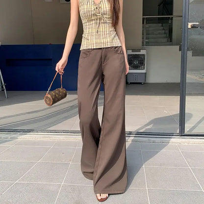 Spring 2026 Anti-wrinkle Flared Black Slimming Casual Pants New Thin Low-waisted Loose Flared Pants