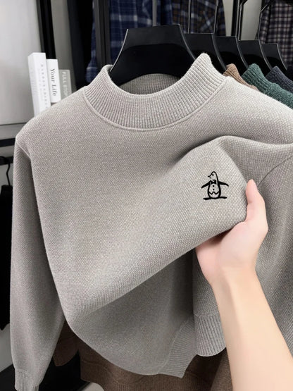 High quality hot selling autumn winter comfortable new knitted sweater men's personalized brand penguin embroidery warm pullover