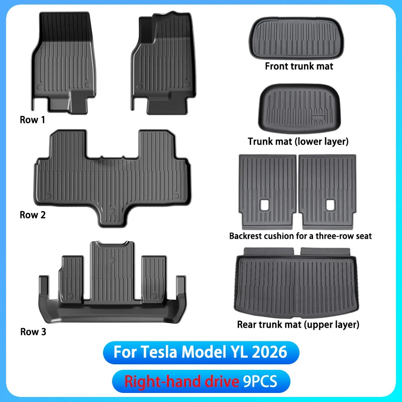 RHD Car Floor Mats For Tesla Model YL Launch2026 Luggage Mat Set Four Seasons Waterproof Anti-slip Trunk Mat Model YL Floor Mats