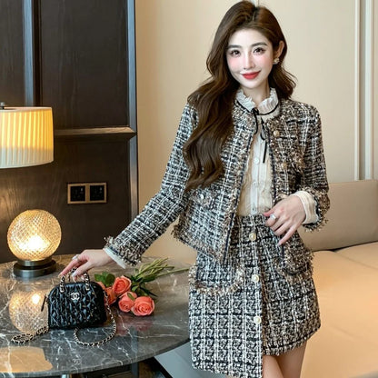 Early Autumn Small Fragrance Style Set Women's Autumn Winter Elegant Fashion High-End Feelings Outerwear Half Skirt Two-Piece...