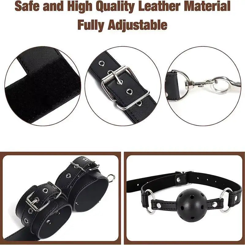 2 in 1 Leather Sex Bondage Set BDSM Anal Hook with Ball Gag Anal Trainer Role Play Butt Plug Fetish Slave Sex Toys for Woman Man
