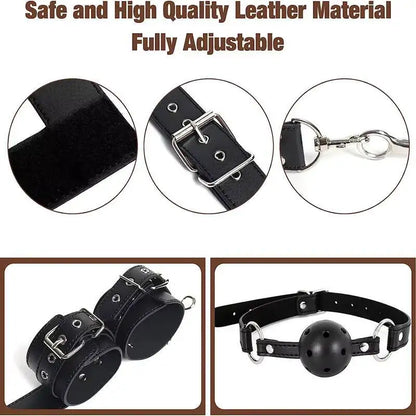 2 in 1 Leather Sex Bondage Set BDSM Anal Hook with Ball Gag Anal Trainer Role Play Butt Plug Fetish Slave Sex Toys for Woman Man