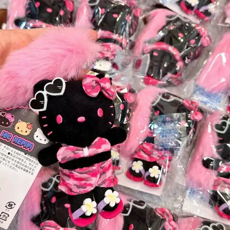 Cartoon JK Uniform Hello Kitty Y2K Gal Black Skin pink Leopard plush Doll Backpack Keychain Sanrio Stuffed  KT cat toys Pendant