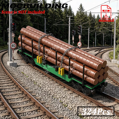 Logging Car Blocks Model Wood Transport Car Railway Accessories MOC Building Heavy Duty Freight train Bricks Construction Toys