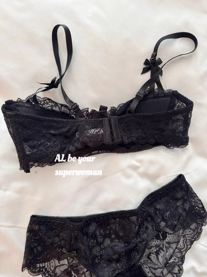 Sexy Lace Half Cup Bra Set Women Soft Underwire Gathered Thin Push Up Lightweight Exquisite Lace Comfort Lingerie Set 4 Colors