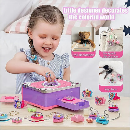 3D Sticker Maker Kit DIY Jewelry Making Machine Arts and Crafts Kids Toy Princess Pendant Keychain Ring with Beads Gift for Girl