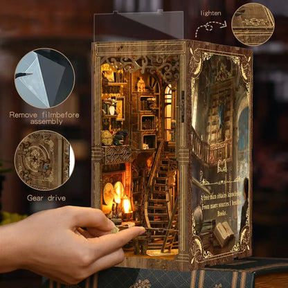 Book Nook Kit Doll House DIY Wooden Puzzle Bookshelf Insert Decor Dollhouse Model Bookend Building Home Decoration Xmas Gifts